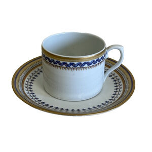 NOS Mottahedeh Chinoise Blue Cup & Saucer Portugal Gold Trim Replacement